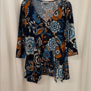 Notations Navy Multi Floral V-Neck Tunic